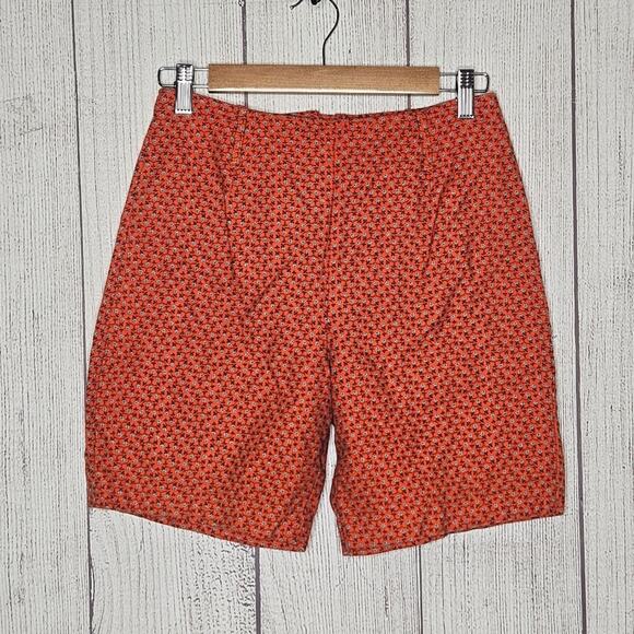 VTG Handmade High Rise Orange with Blue Flower Print Shorts, 27" waist - Picture 3 of 4
